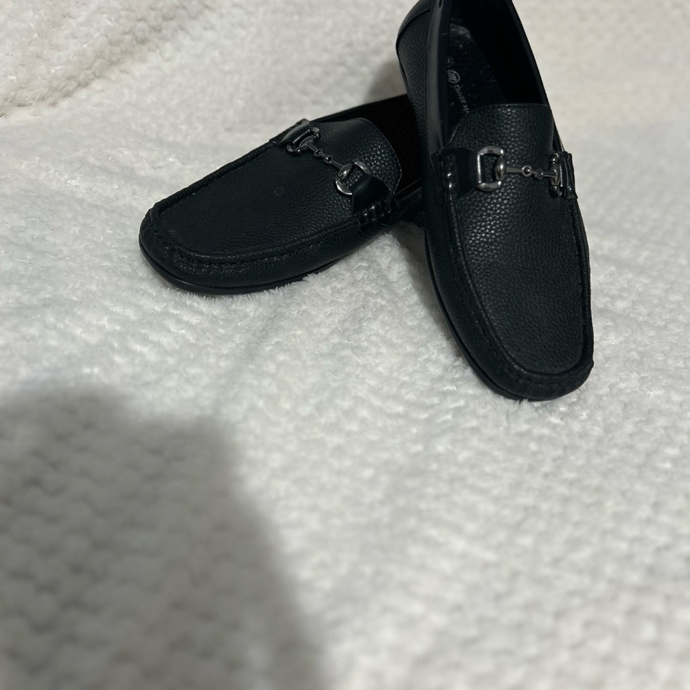Black Leather Slip-On Loafers with Buckle Detail
